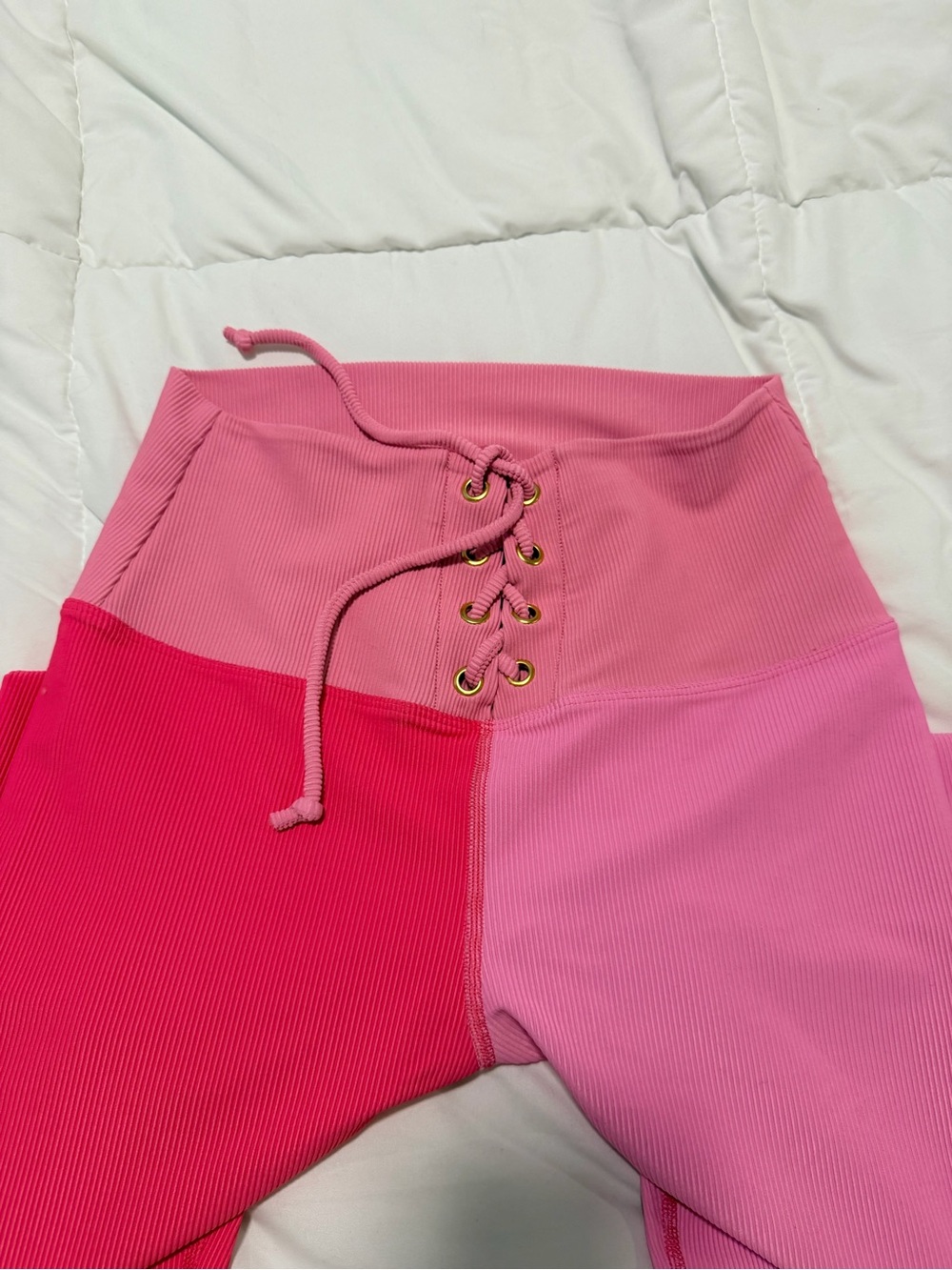 Love Shack FancyPink Colorblock Ribbed Leggings with Lace-Up Waist Women’s